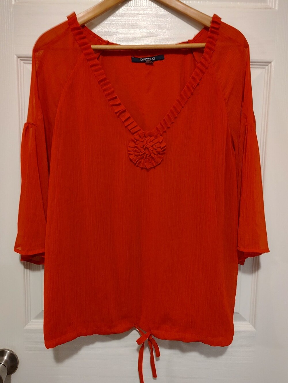 Chadwicks Vibrant Red V-Neck Ruffle Rosette Tunic